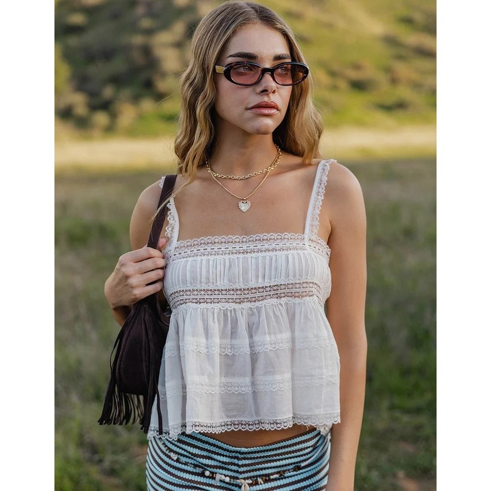 NWT Free People Intimately Women's L Darling Dreams Cami Top Lace Ivory Coquette